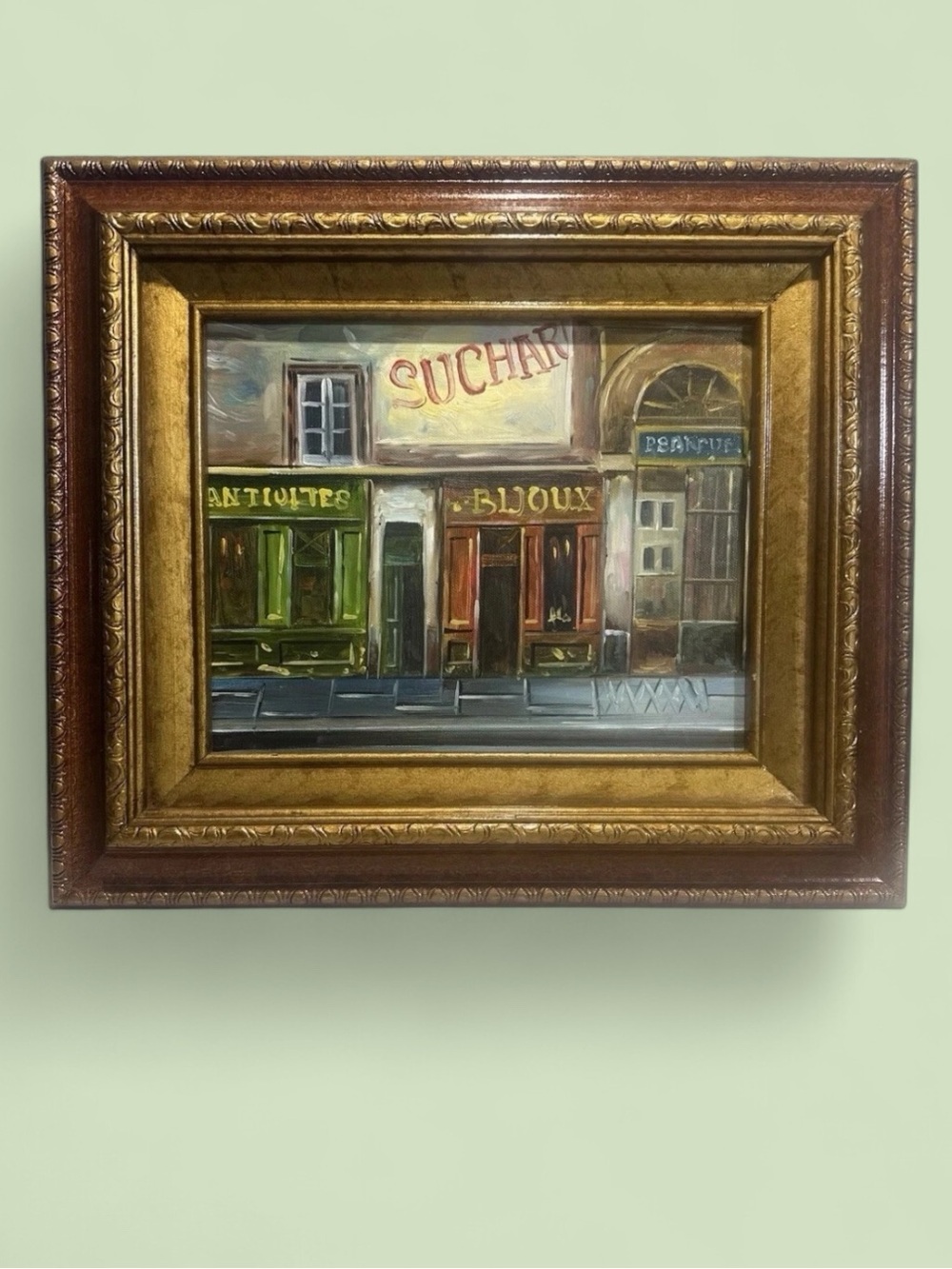 Vintage Mid-Century Paris Street Scene Oil Painting - Ornate Gold Wood Frame